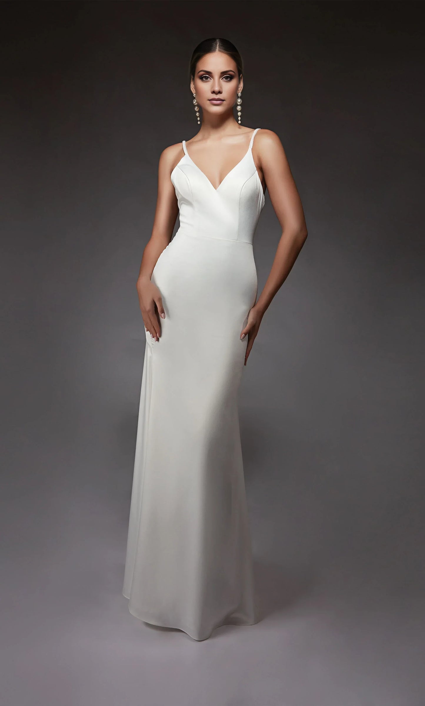 Elegant Sheath V-Neck Sleeveless Modern Minimalist Ivory Floor-Length Wedding Dresses Bridal Gown