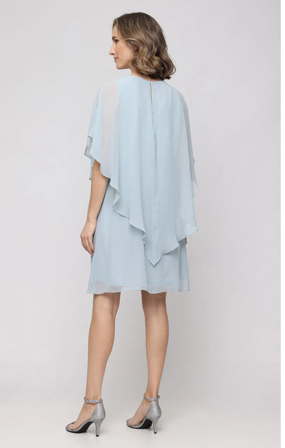 Elegant Shift Beaded Cape Blue Short Mother of the Bride Dress