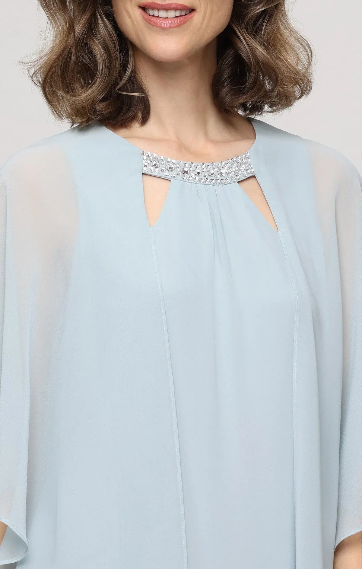 Elegant Shift Beaded Cape Blue Short Mother of the Bride Dress