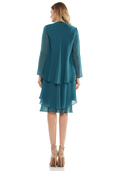 Elegant Shift V-Neck Tiered Teal Knee-Length Mother Of The Bride Dress