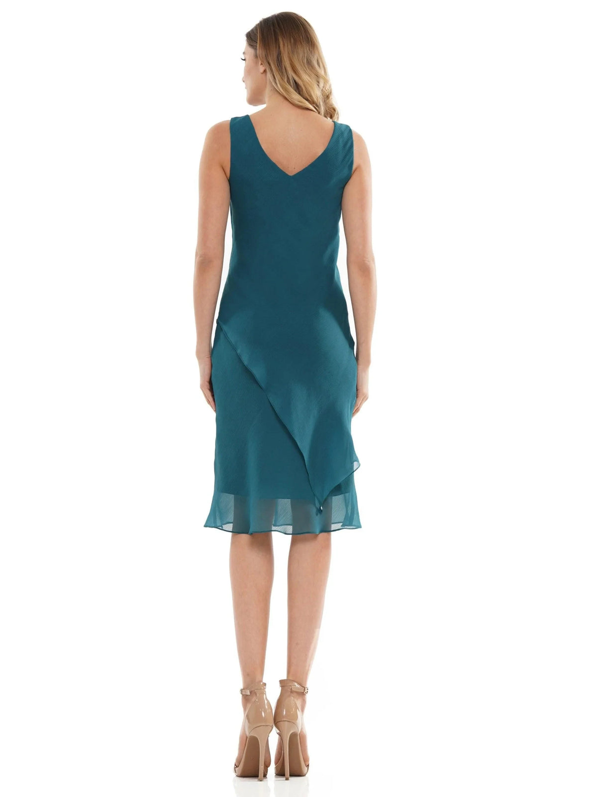 Elegant Shift V-Neck Tiered Teal Knee-Length Mother Of The Bride Dress