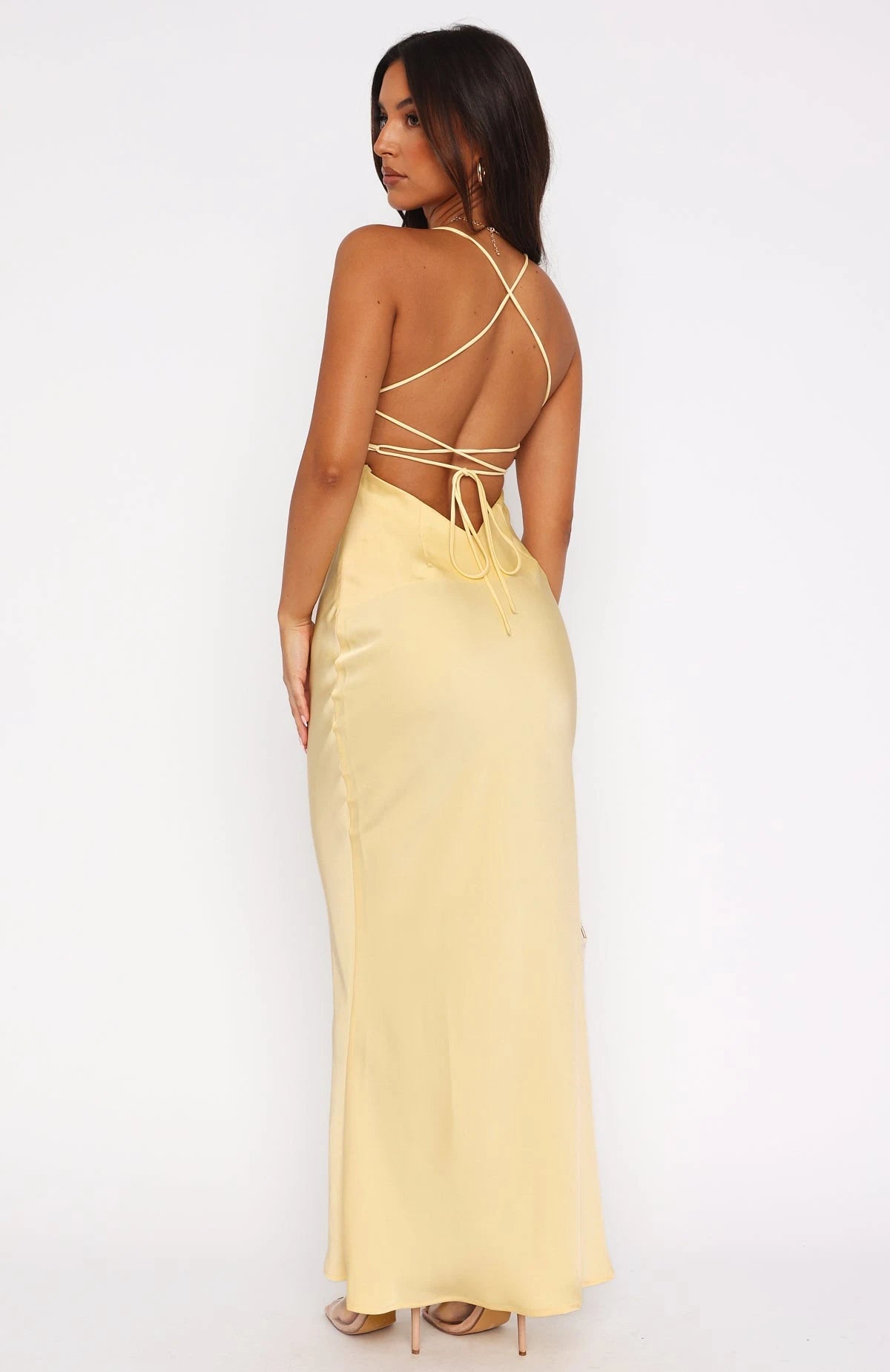 Elegant Slip Cowl Neck Sleeveless Backless Slit Champagne Maxi Prom Dress