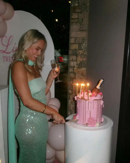 Elegant Strapless Sheath Glamorous High Slit Mint Green Floor-Length Prom Dresses