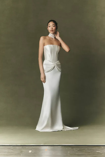 Elegant Trumpet Sweetheart Sleeveless Corset Ruched Ivory Floor-Length Wedding Gown