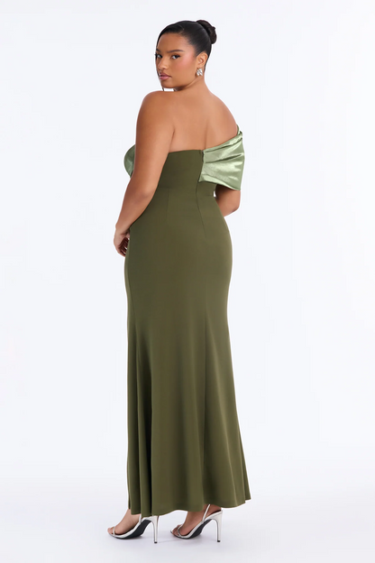 Elegant mermaid off shoulder satin drape split evening dress
