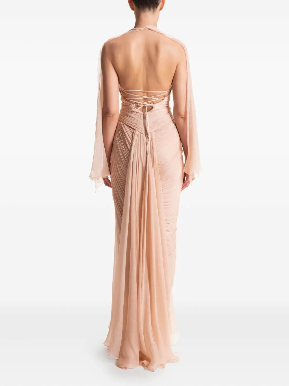 Ethereal Blush Halter Twist-Front Cutout Evening Dress