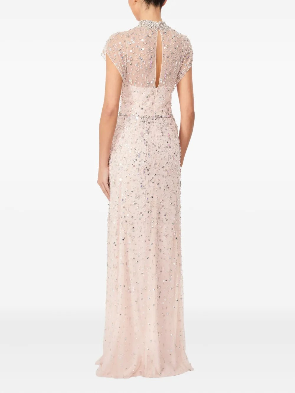 Ethereal Blush Pink Beaded High-Neck Prom Dress