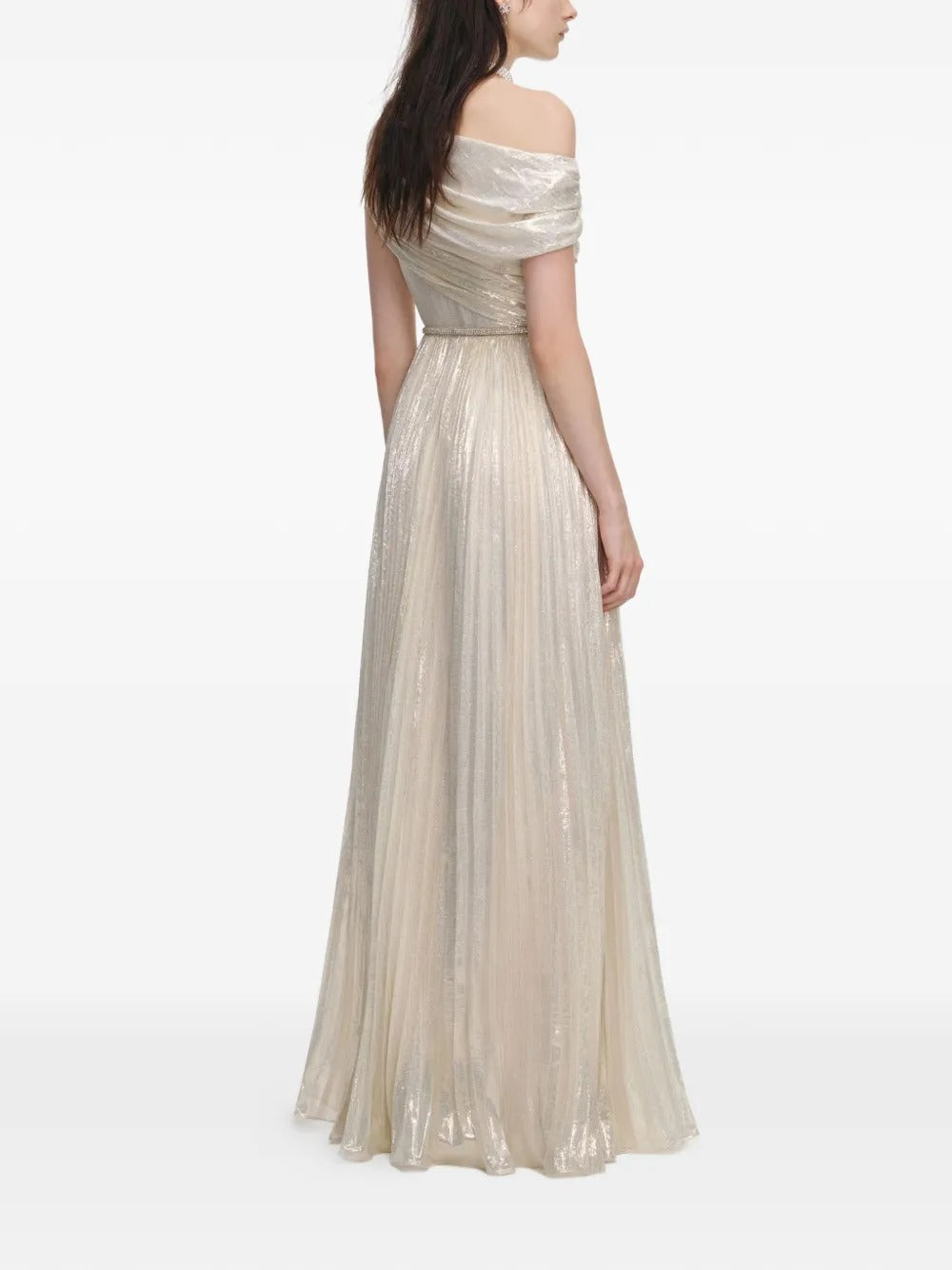 Ethereal Champagne Metallic One-Shoulder Prom Dress