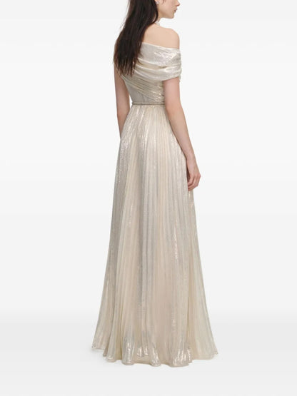 Ethereal Champagne Metallic One-Shoulder Prom Dress