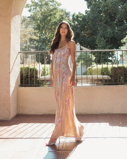 Ethereal Mermaid Square-Neck Sleeveless Sequin-Embellished Prom Dress