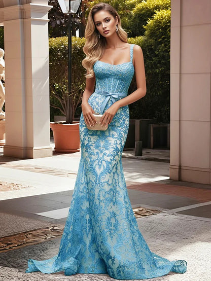 Ethereal Mermaid Sweetheart Lace-Embellished Open-Back Prom Dress