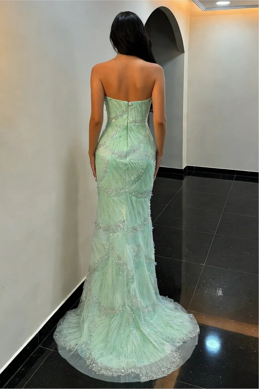 Ethereal Mermaid Sweetheart Strapless Sleeveless Train Prom Dress