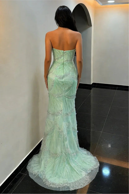 Ethereal Mermaid Sweetheart Strapless Sleeveless Train Prom Dress
