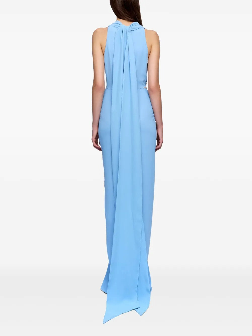 Ethereal Sky Blue Plunge V-Neck Embellished Maxi Dress