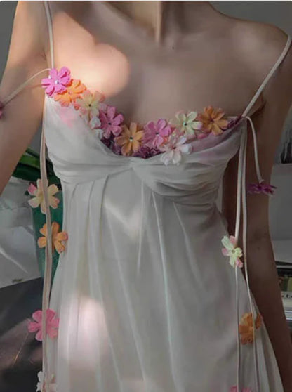 Ethereal A-Line Sweetheart Floral Embellished Fairycore Light Beige Floor-Length Prom Dresses