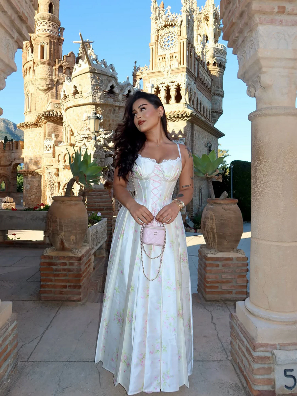 Floral A-line Sweetheart Spaghetti-strap Zip-back Midi Evening Dress