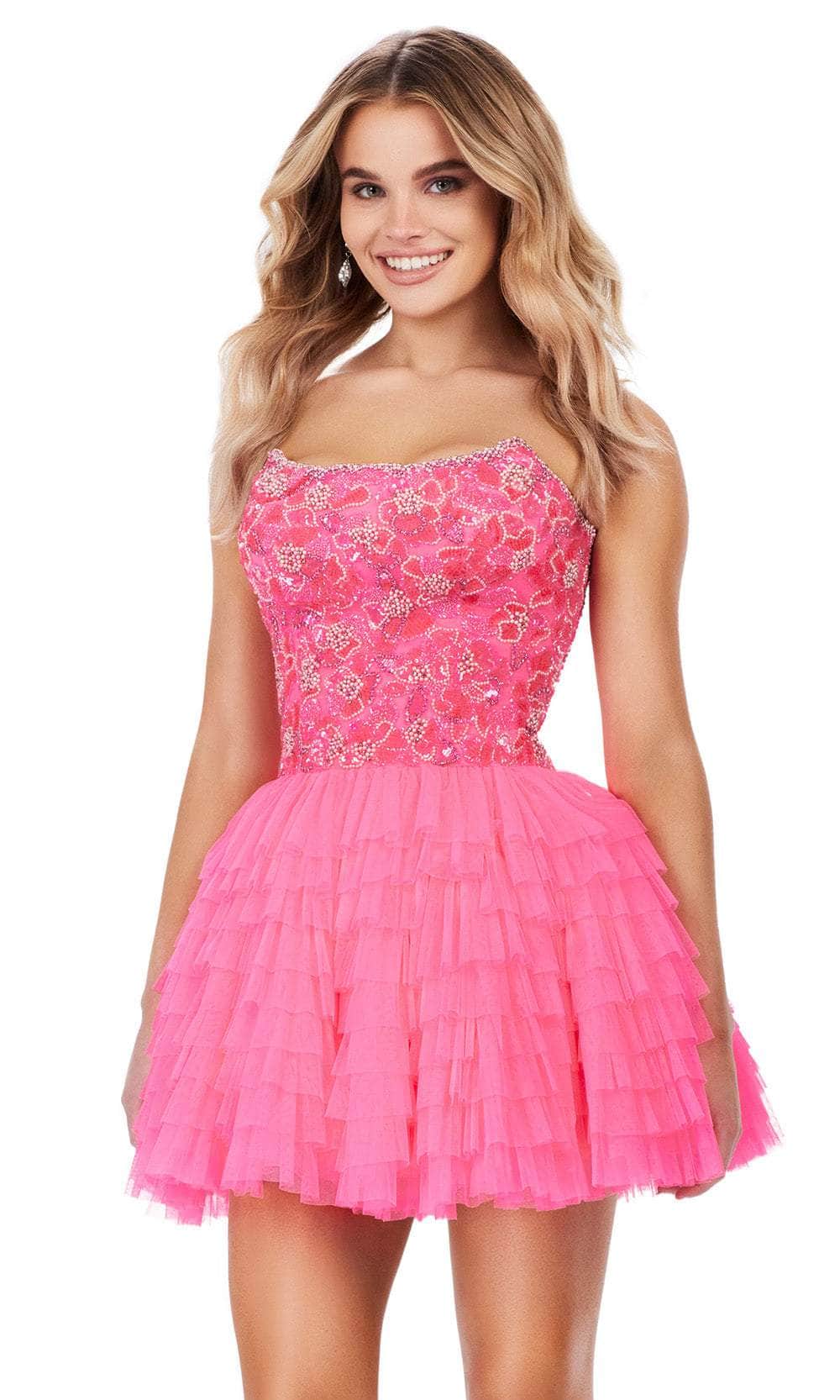 Side view of the Koutun tiered tulle mini dress, highlighting the A-line silhouette.