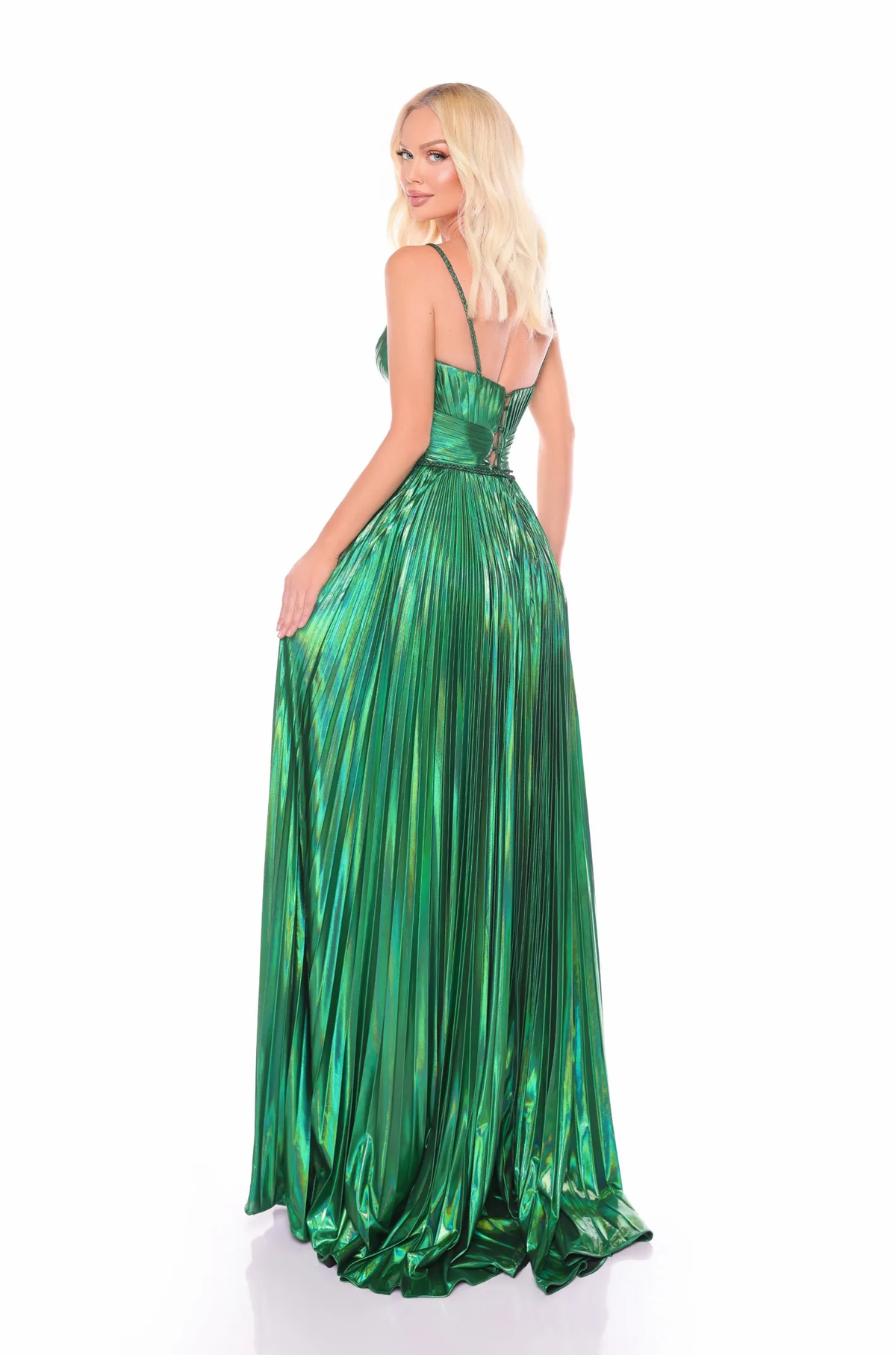 Glamorous A-Line V-Neck Sleeveless Lace-Up High-Slit Floor-Length Prom Evening Dress