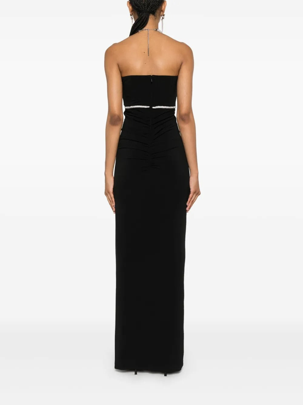 Glamorous Black Crystal-Trim Halter-Neck Prom Dress