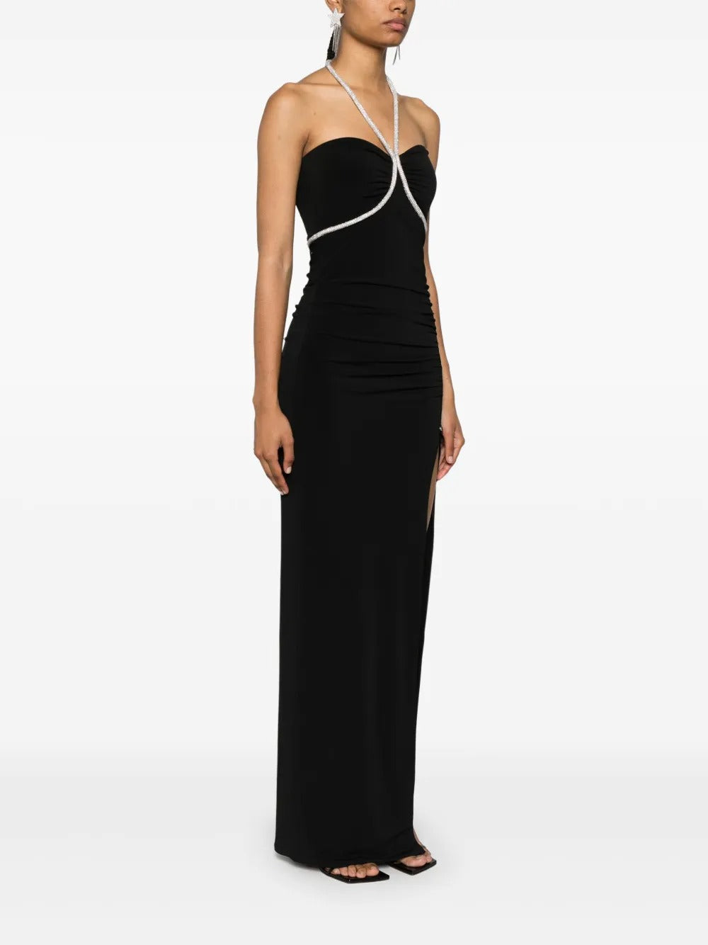 Glamorous Black Crystal-Trim Halter-Neck Prom Dress