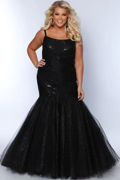 Glamorous Black Plus-Size One-Shoulder Mermaid Gown with Sparkle Tulle and Dramatic Train, Plus-Size Prom Dresses