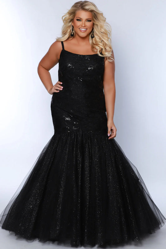 Glamorous Black Plus-Size One-Shoulder Mermaid Gown with Sparkle Tulle and Dramatic Train, Plus-Size Prom Dresses