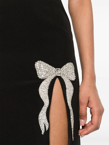 Glamorous Black Strapless Crystal Bow Evening Dress