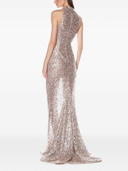Glamorous Champagne Sequin Halter-Neck Mermaid Prom Dress