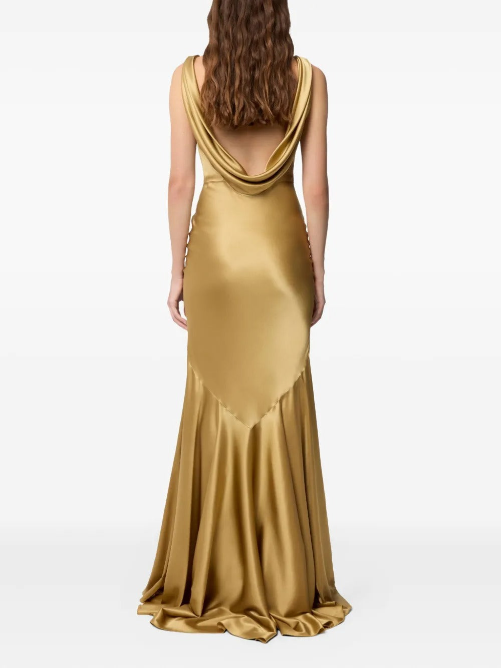 Glamorous Gold Satin Bateau-Neck Prom Dress