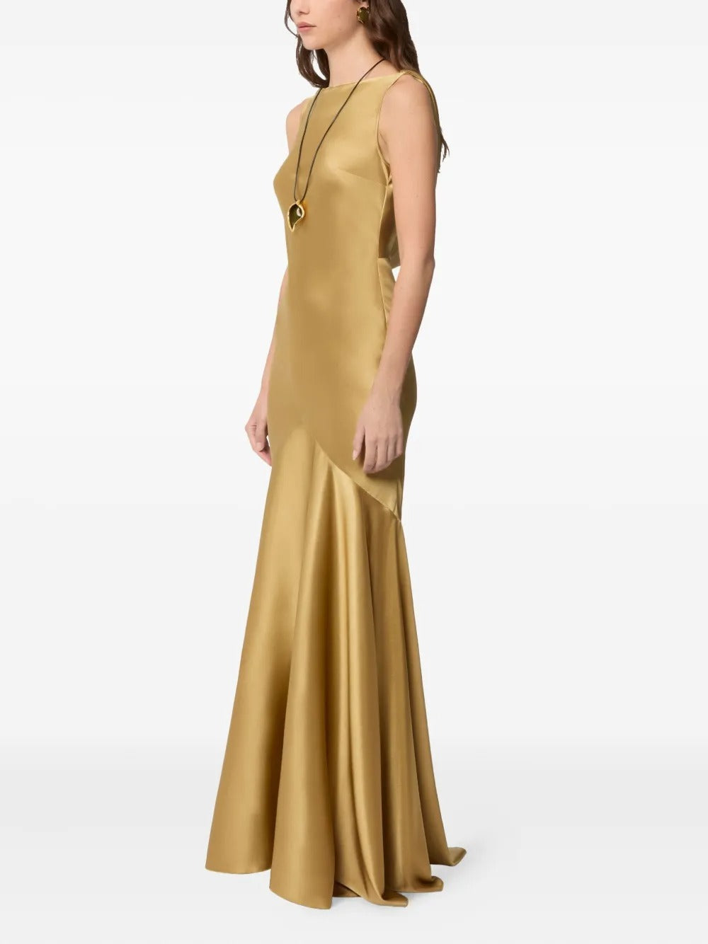 Glamorous Gold Satin Bateau-Neck Prom Dress