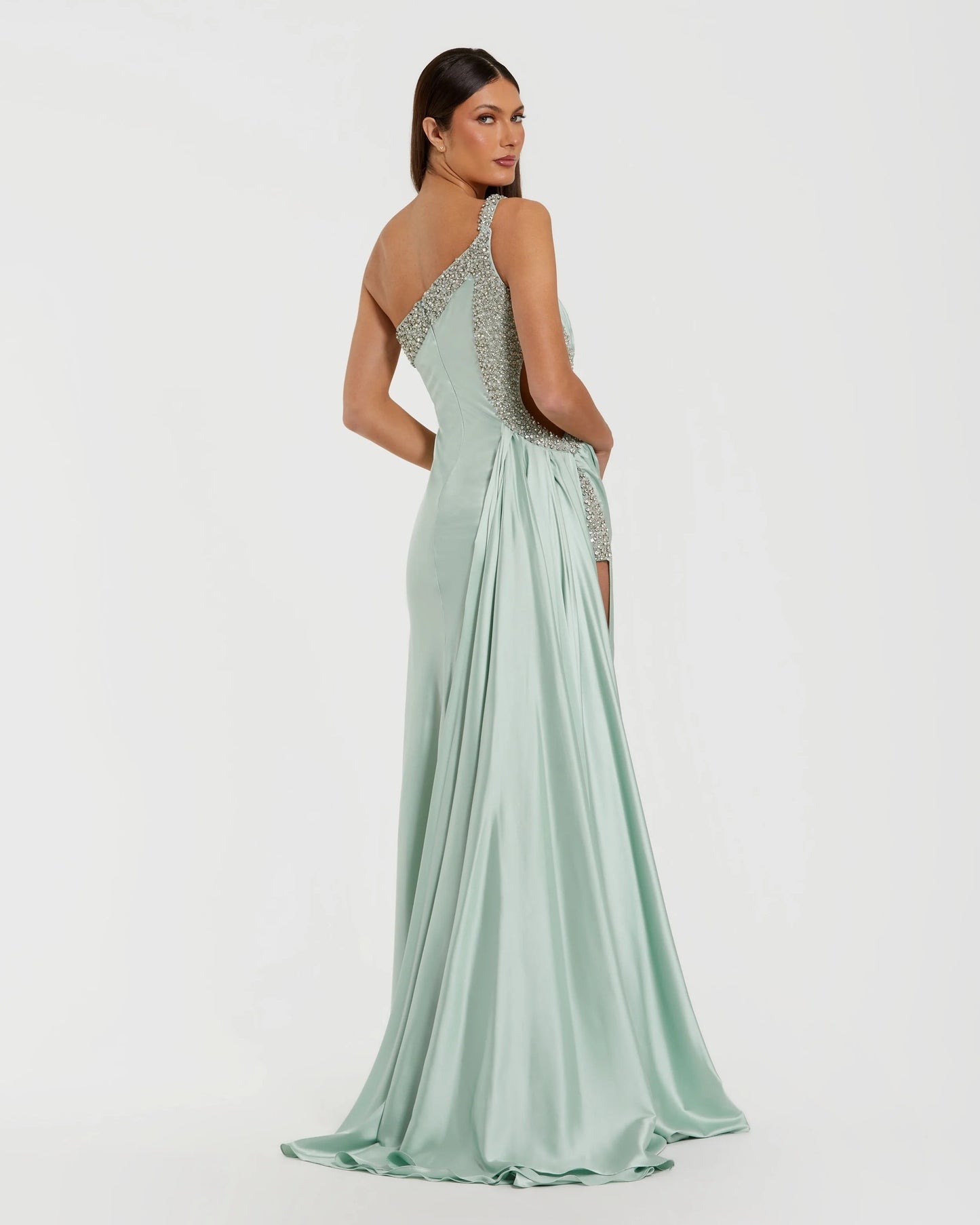 Glamorous Mermaid One-Shoulder Sleeveless Crystal-Embellished Prom Dress