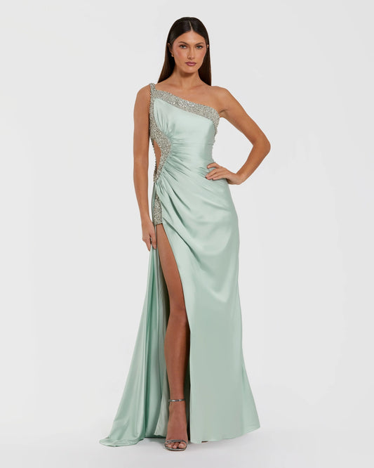 Glamorous Mermaid One-Shoulder Sleeveless Crystal-Embellished Prom Dress