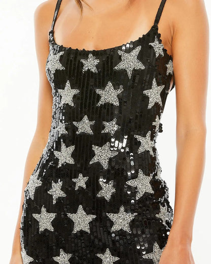 Glamorous Mermaid Square-Neck Sleeveless Star-Sequin Open-Back Prom Dress