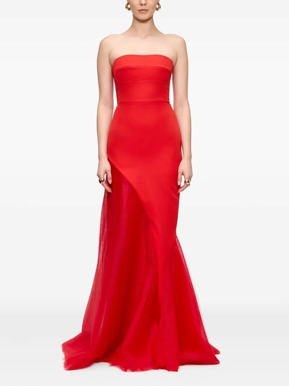 Glamorous Red Strapless Tulle Overlay Mermaid Evening Dress