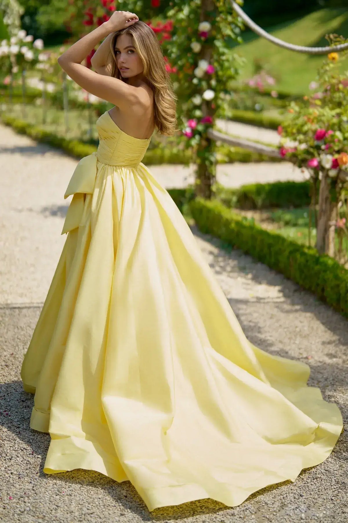 Glamorous A-Line One-Shoulder Draped Yellow Floor-Length Evening Dresses for Women