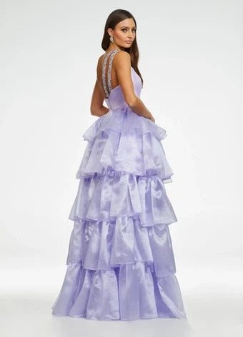 Glamorous A-Line One-Shoulder Sleeveless Beaded Ruffled Lavender High-Low Evening Dress Women's