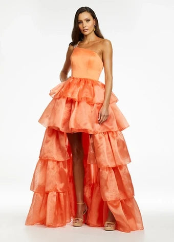 Glamorous A-Line One-Shoulder Sleeveless Beaded Ruffled Lavender High-Low Evening Dress Women's