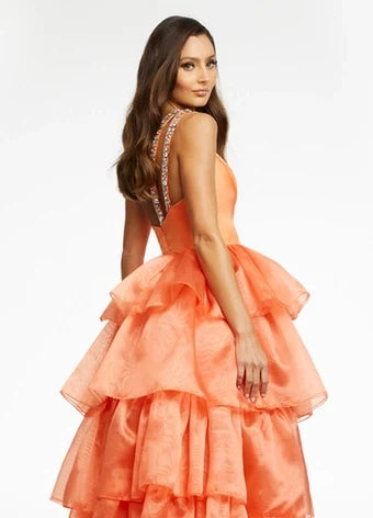 Glamorous A-Line One-Shoulder Sleeveless Beaded Ruffled Lavender High-Low Evening Dress Women's