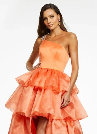 Glamorous A-Line One-Shoulder Sleeveless Beaded Ruffled Lavender High-Low Evening Dress Women's