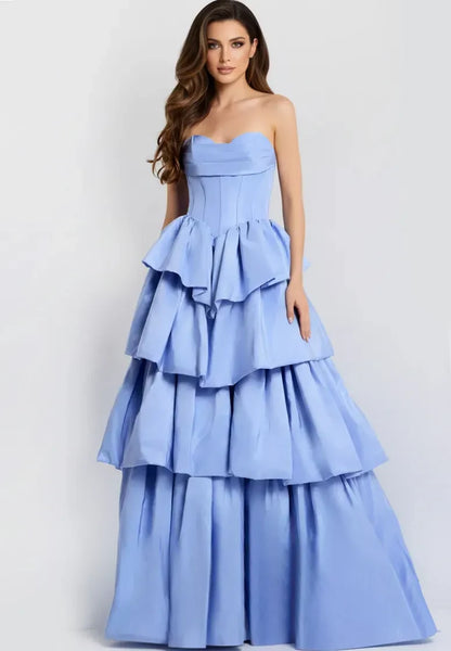 Glamorous A-Line Strapless Sweetheart Ruffled Sky Blue Floor-Length Evening Dresses Women's Gown