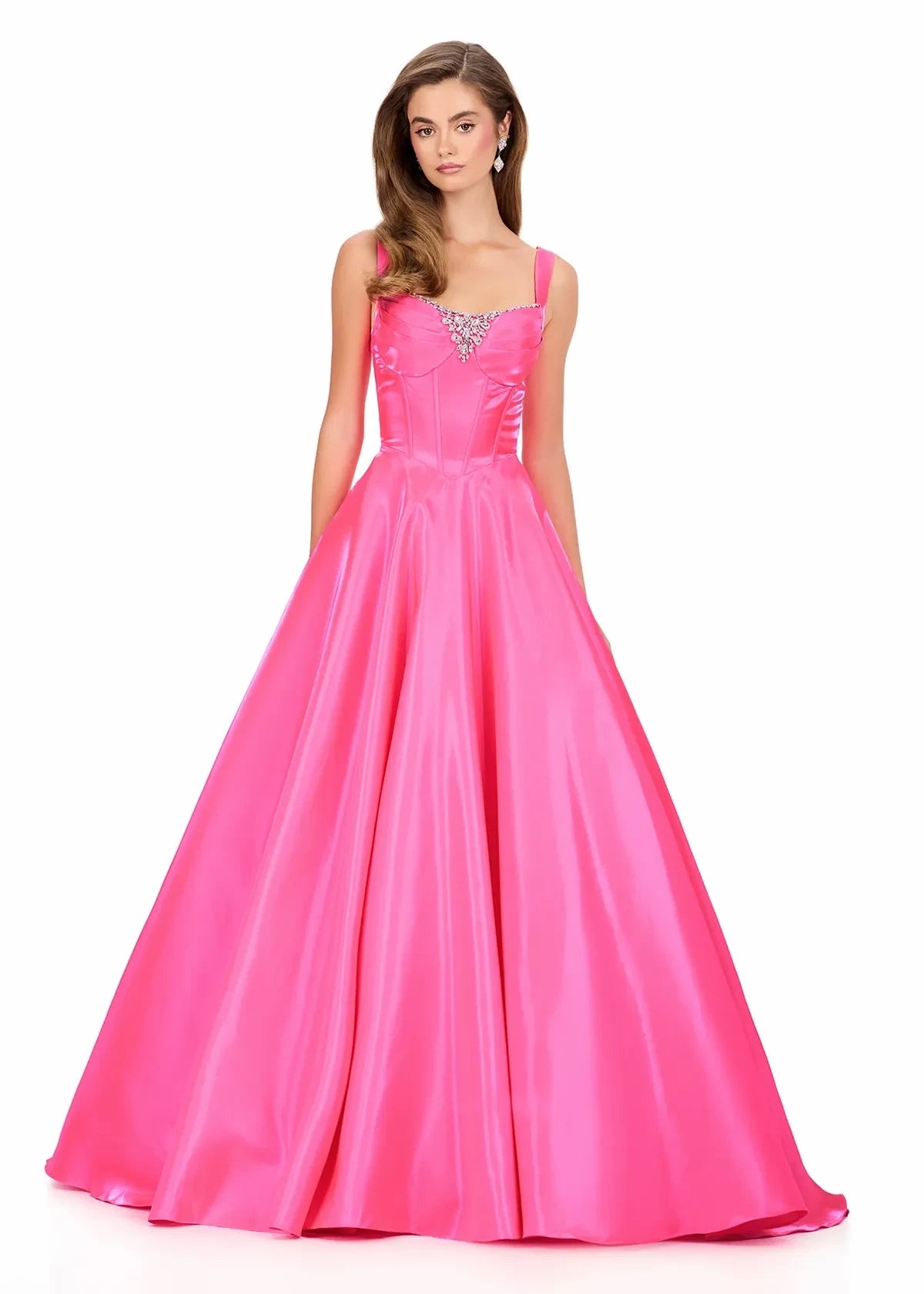 Glamorous A-Line Sweetheart Sleeveless Embellished Hot Pink Floor-Length Evening Dresses Women's Gown