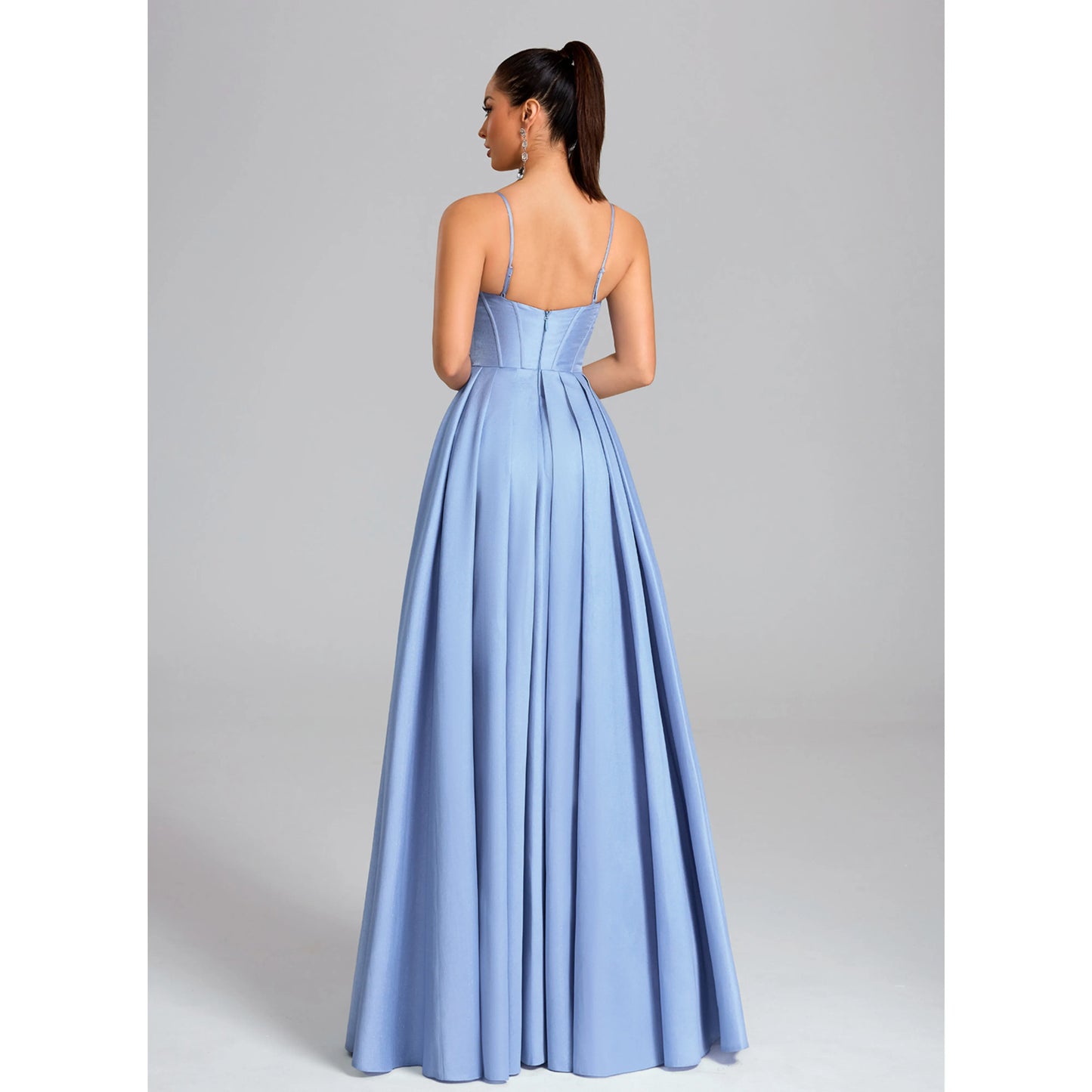 Glamorous A-Line Sweetheart Sleeveless Ruched Corset Shimmering Blue Floor-Length Prom Dress Gown