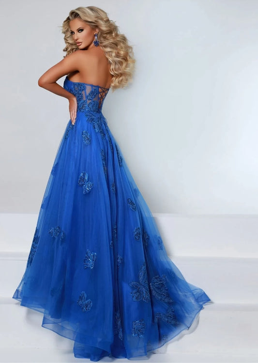 Glamorous A-Line Sweetheart Sleeveless Sequin Applique Royal Blue Floor-Length Evening Dresses Women's Gown
