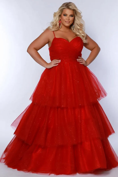 Glamorous A-Line Sweetheart Sleeveless Tiered Sparkly Red Long Evening Dresses Women Gown