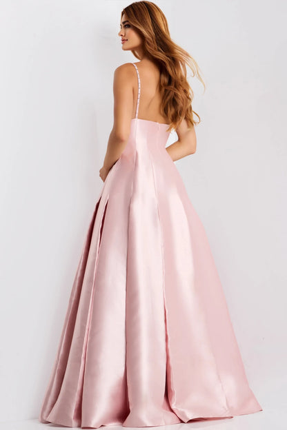 Glamorous A-Line V-Neck Sleeveless Beaded Blush Pink Floor-Length Evening Dress for Women