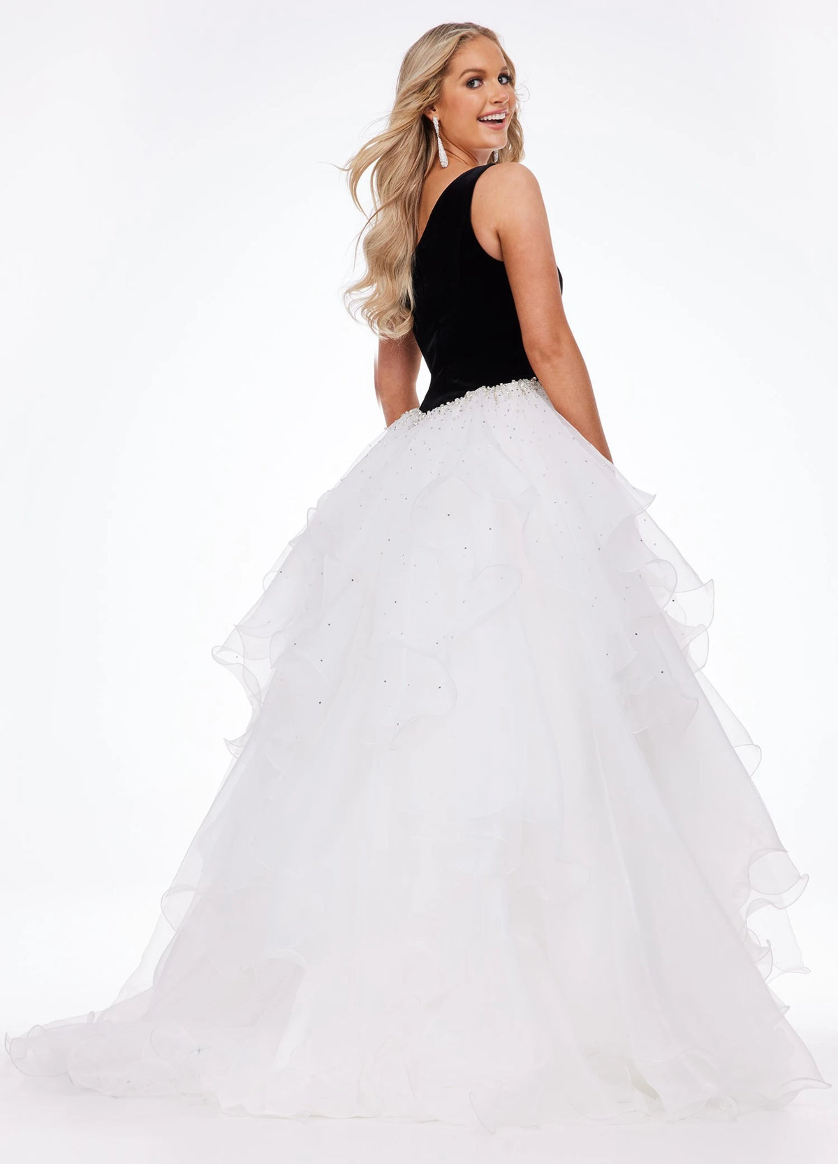 Glamorous Ball Gown One-Shoulder Sleeveless Sparkly Ruffled Aqua Floor-Length Evening Dresses Women