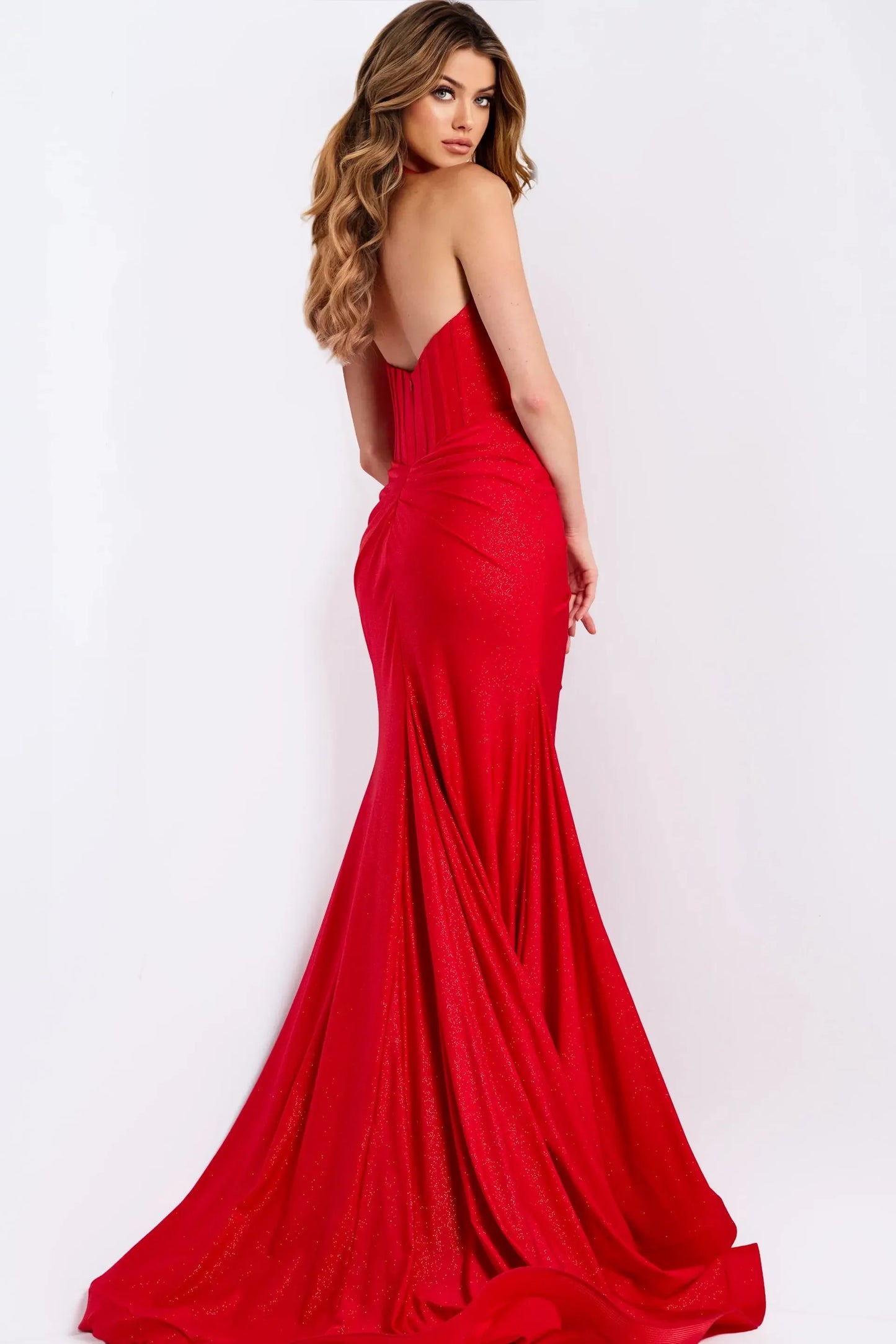 Glamorous Mermaid Halter V-Neck Sleeveless Hot Pink Floor-Length Evening Gown