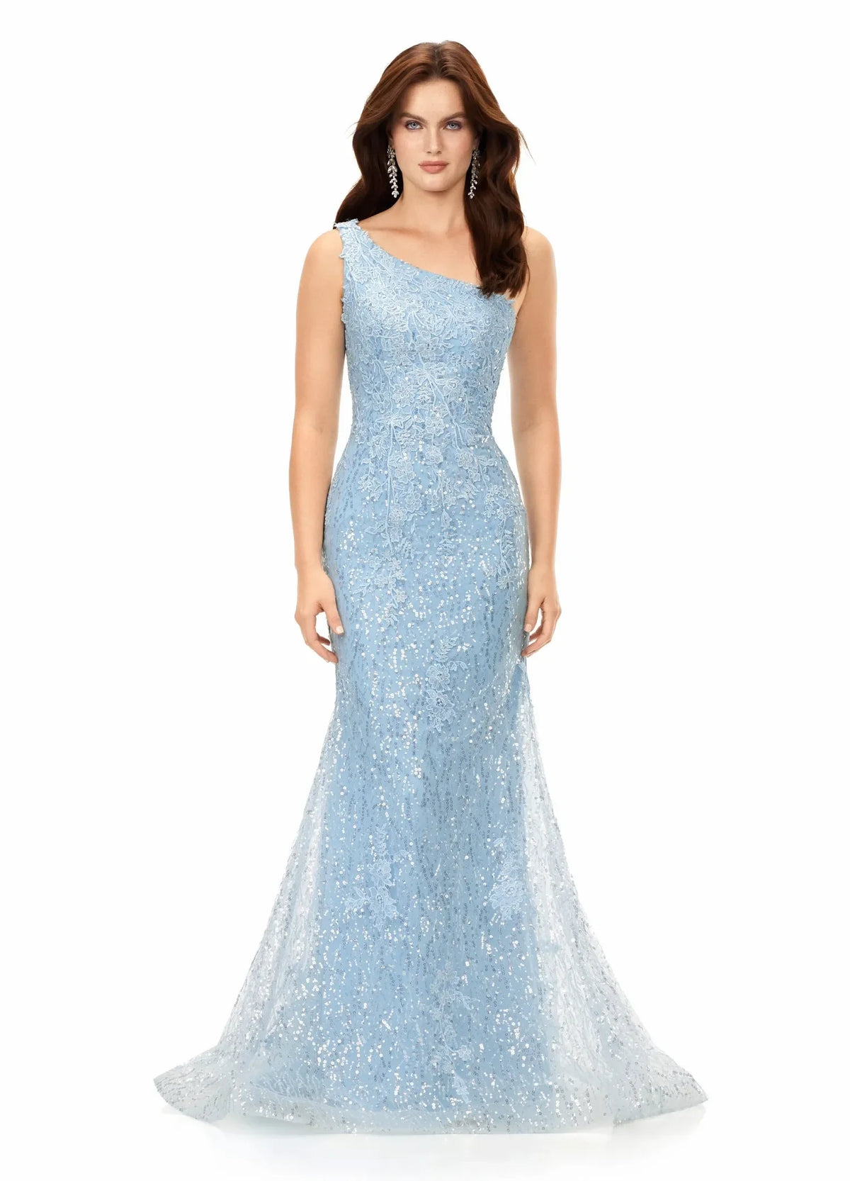 Glamorous Mermaid One-Shoulder Sleeveless Sequin Lace Lilac Floor-Length Evening Gown