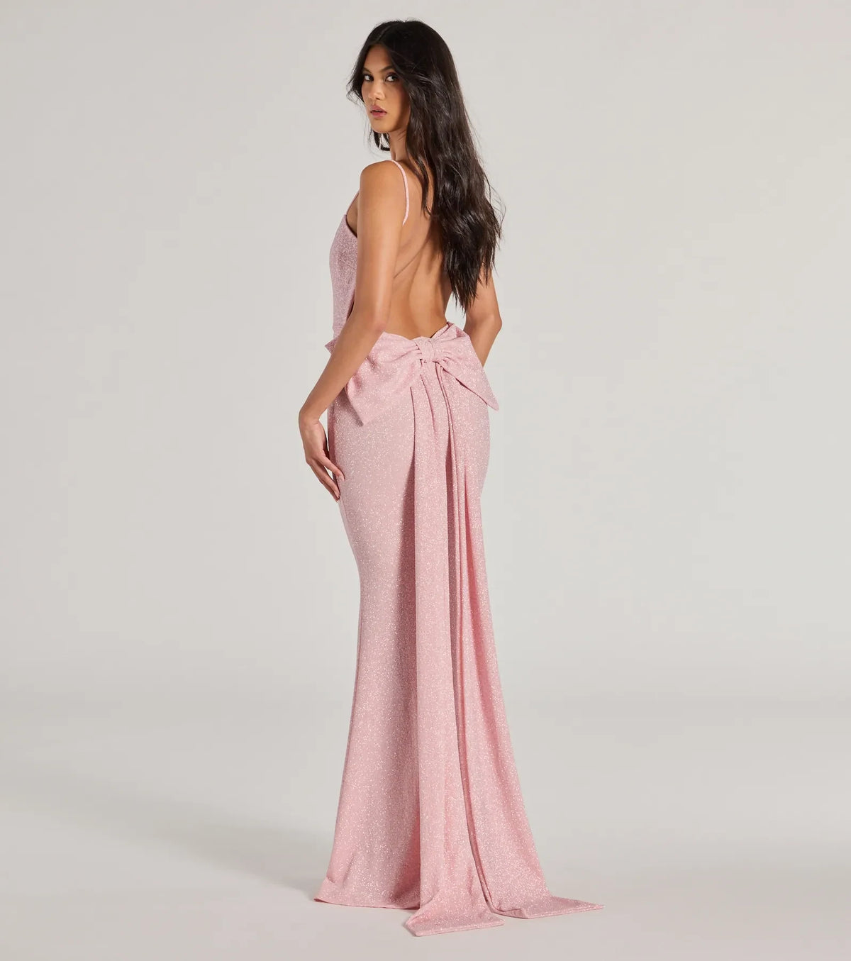 Glamorous Mermaid Square Neck Sleeveless Bow-Back Pink Floor-Length Evening Gown