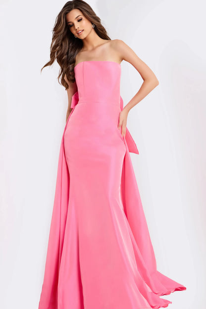 Glamorous Mermaid Strapless Sleeveless Bow-Back Chic Fuchsia Floor-Length Evening Dresses Women's Gown